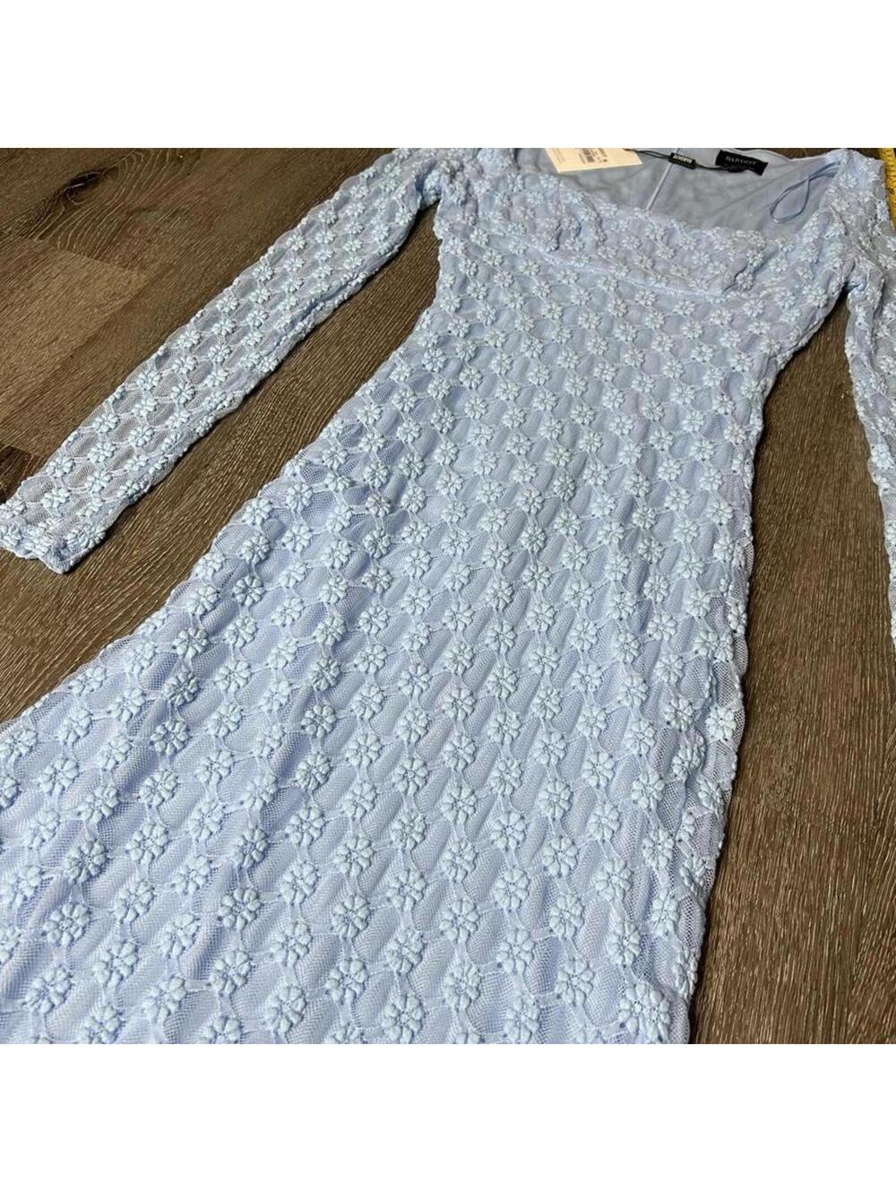 Bardot Pale Blue Lace Long Sleeve Maxi Dress - Picture 6 of 7